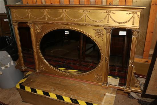 20th century rectangular gilt decorated over mantel mirror. English circa 1910